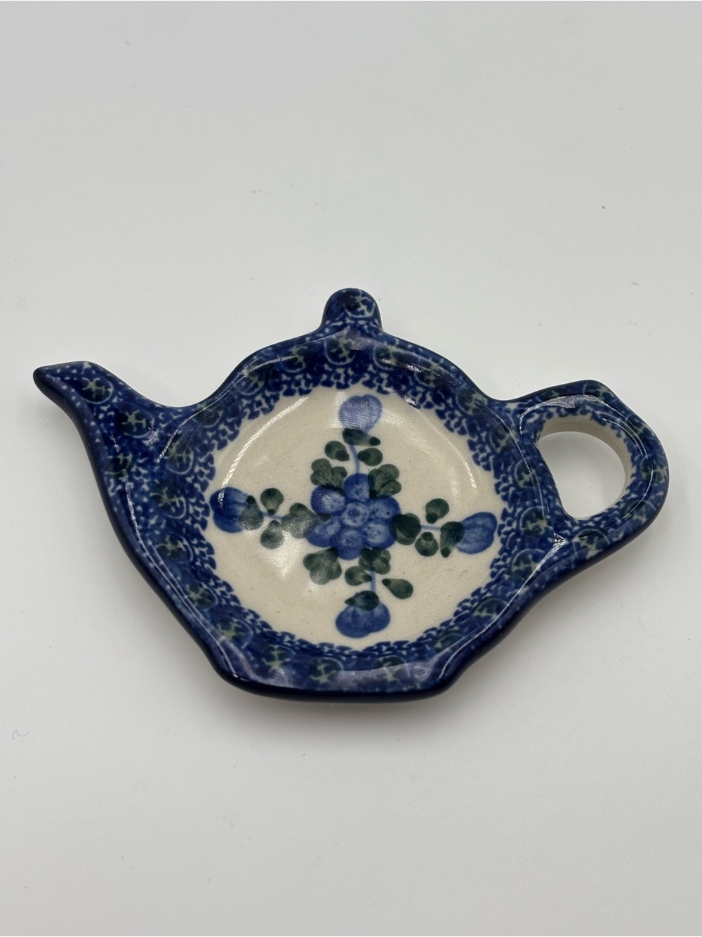 Boleslawiec Handmade Polish Ceramic Teabag Holder with Blue Edge